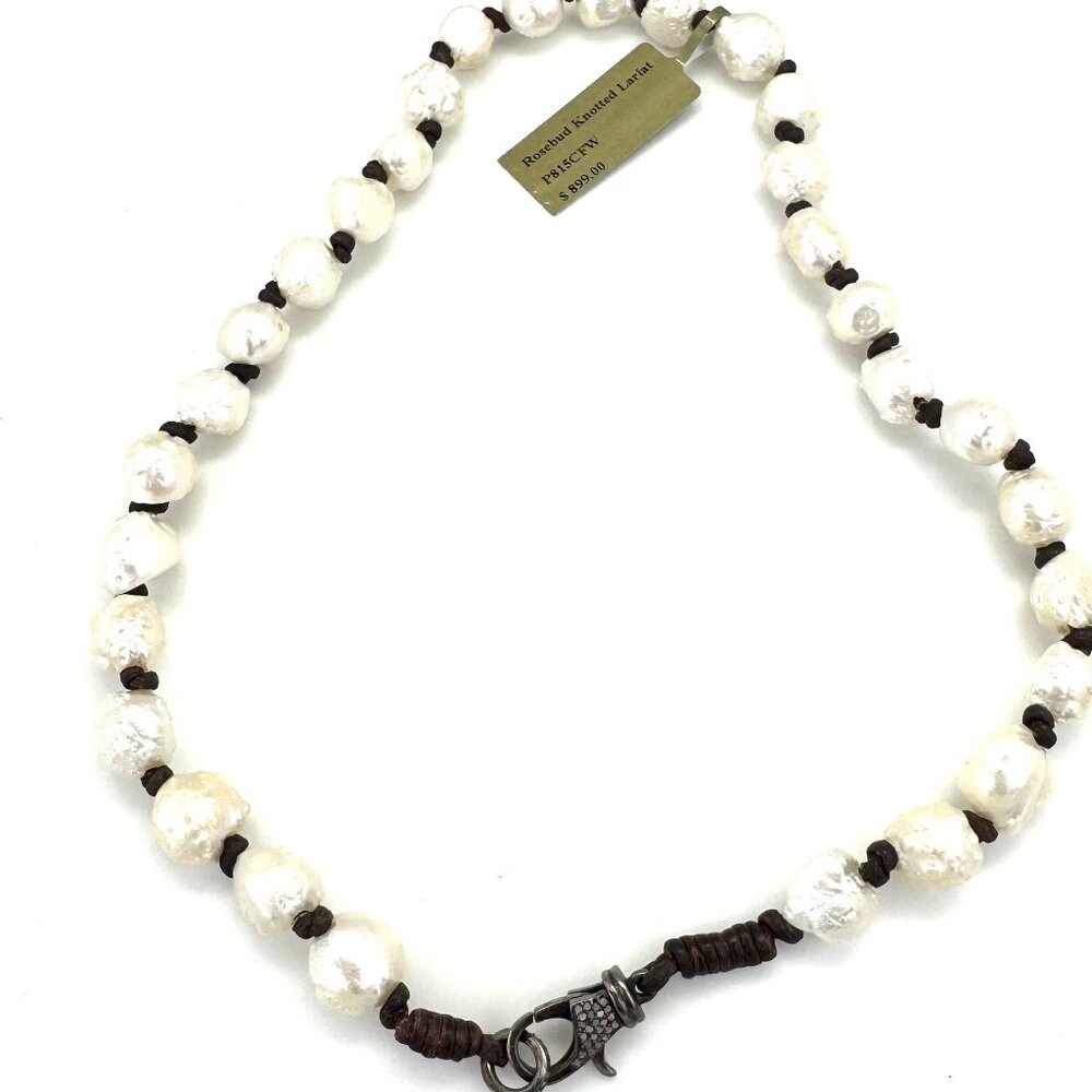 Vincent Peach Pearl and Leather Necklace